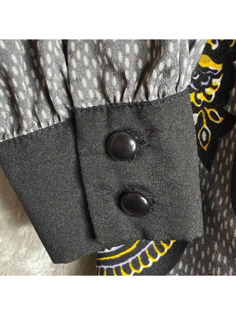 Bob Mackie Wearable Art Paisley Button-Up Shirt 2X Gray & Yellow Long Sleeve PET - Picture 7 of 11